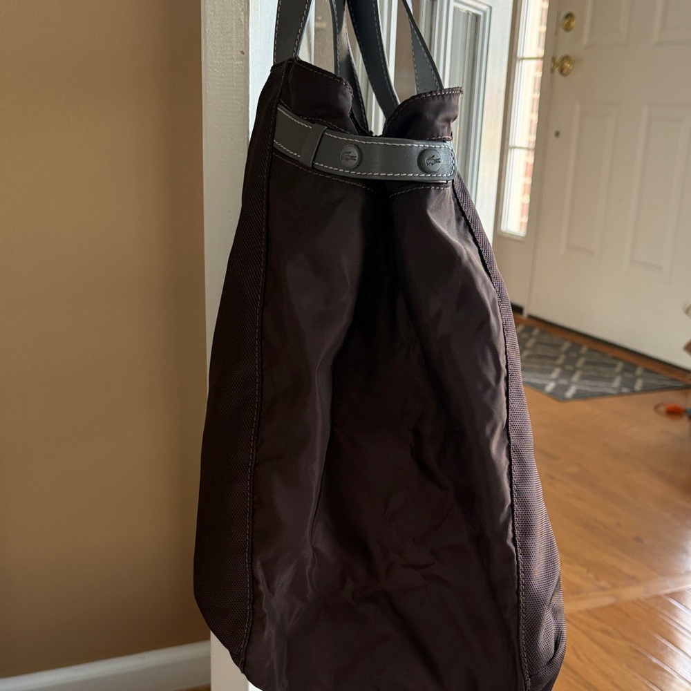 Vintage Lacoste Dark Brown Nylon Tote Bag with Gray Straps - Picture 5 of 5
